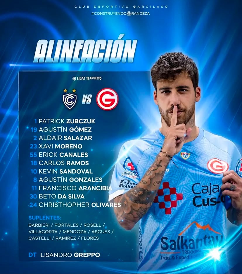 Alineación de Deportivo Garcilaso para enfrentar a Cienciano por Torneo Clausura 2026. - Crédito: @ClubDeportivoGarcilaso