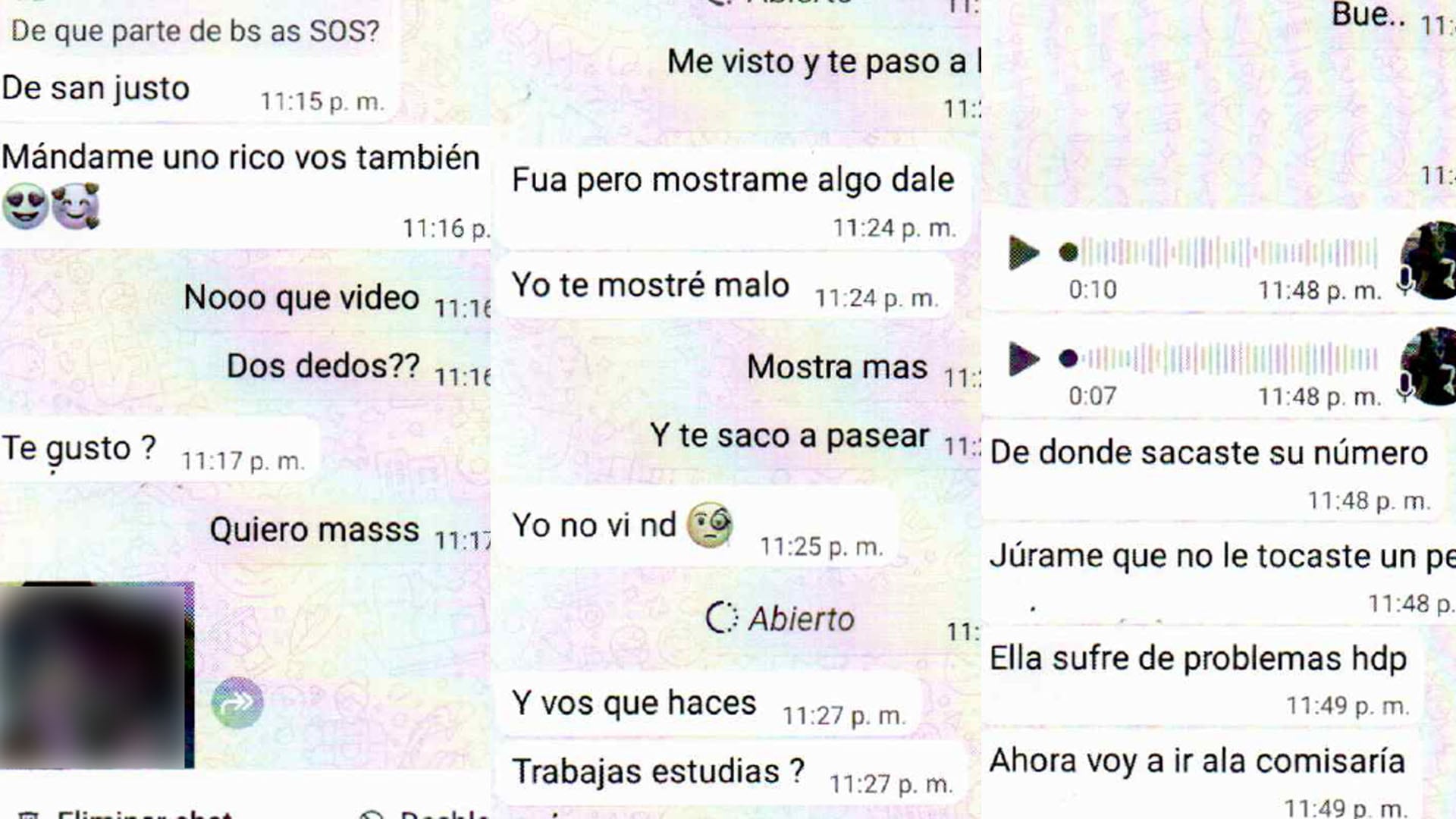 La conversación entre el hombre de Merlo y la falsa menor de edad