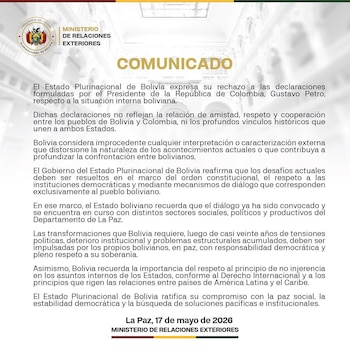 O governo boliviano rejeitou a declaração do presidente colombiano e defendeu o princípio da não intervenção. - pequeno corpo de chancelaria