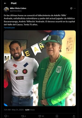 Así se confirmó la noticia del fallecimiento de Adolfo Andrade-crédito @pintocobos/X
