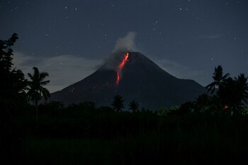 Mount Merapi volcano spews lava