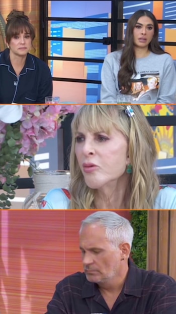 Collage de cuatro presentadores de televisión: Tania Rincón, Galilea Montijo, Shanik Berman y Arath de la Torre, todos con expresiones de seriedad