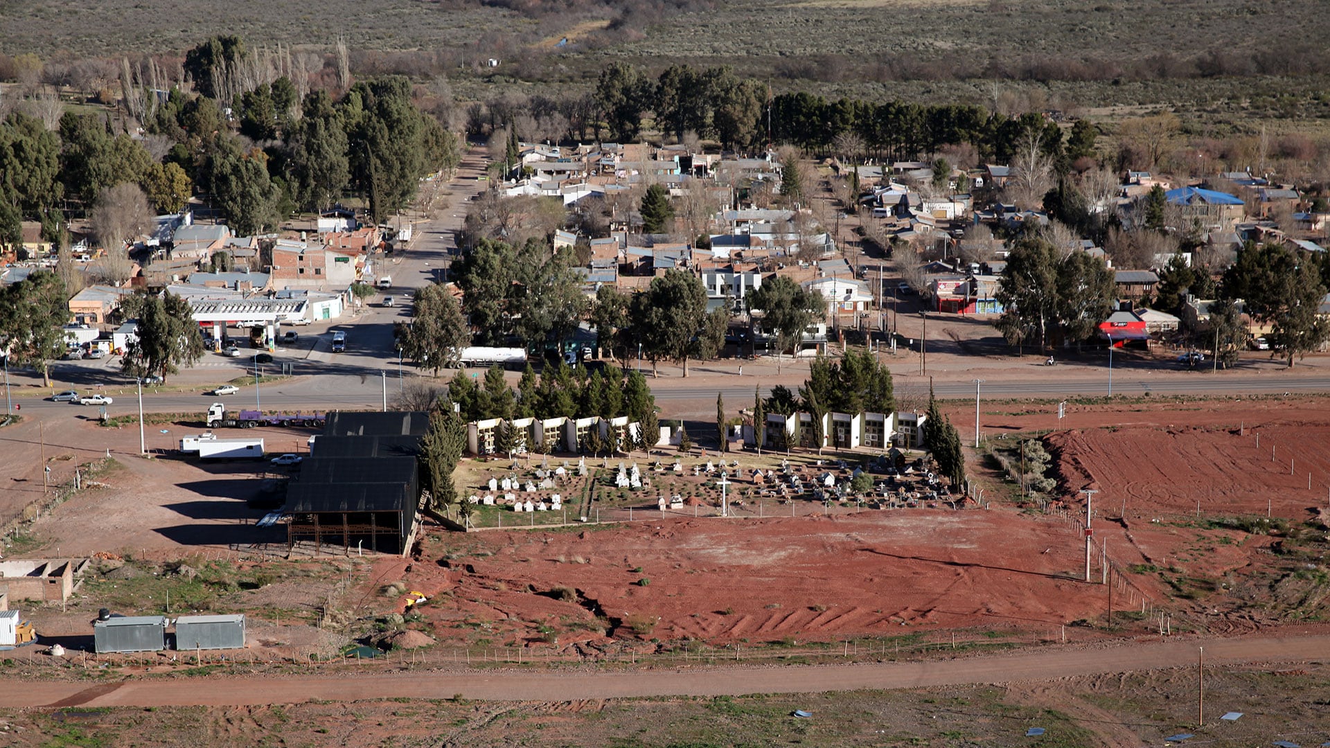 Vista aérea de Añelo, localidad en el