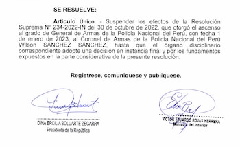 Wilson Sánchez fue ascendido a general en 2023, pero esto fue suspendido hasta junio de 2024.