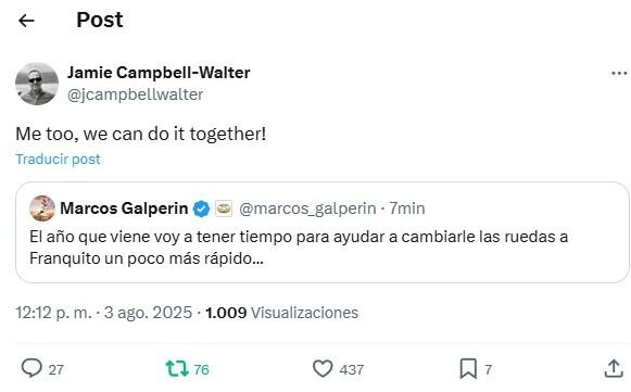 El posteo que borró el mánager de Colapinto (@jcampbellwalter)