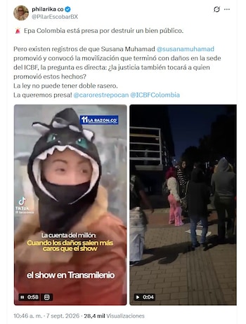 Los críticos de la exfuncionaria plantean que debería determinarse si tuvo alguna participación en la convocatoria o promoción de los daños registrados en la sede del Icbf - crédito @PilarEscobarBX/X