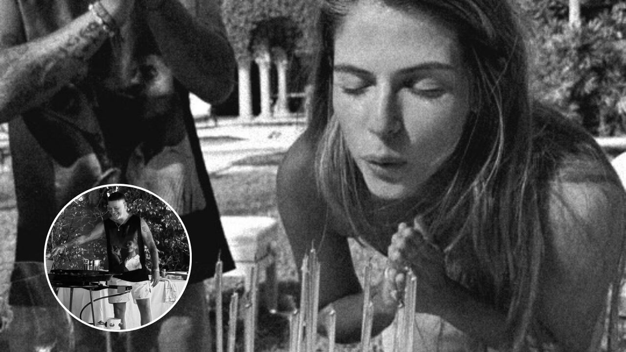 La actriz Stephanie Cayo sopla las velas de su pastel de cumpleaños junto a Alejandro Sanz, confirmando así su relación romántica en estas primeras imágenes públicas. (Instagram Stephanie Cayo)