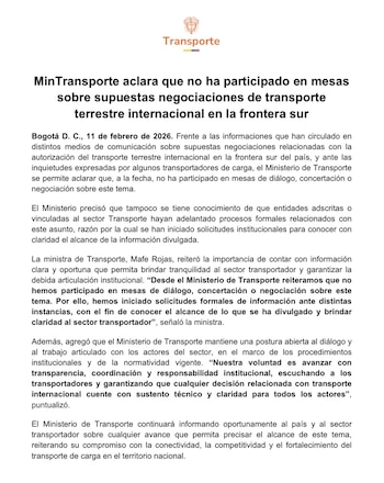 El Ministerio de Transporte reafirma