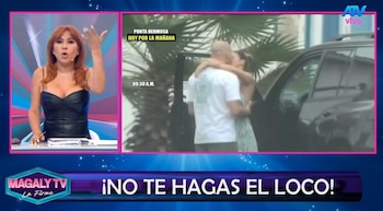 Tilsa Lozano y misterioso acompañante son captados ‘chapando’, pero él marca distancia. Captura: Magaly TV La Firme.