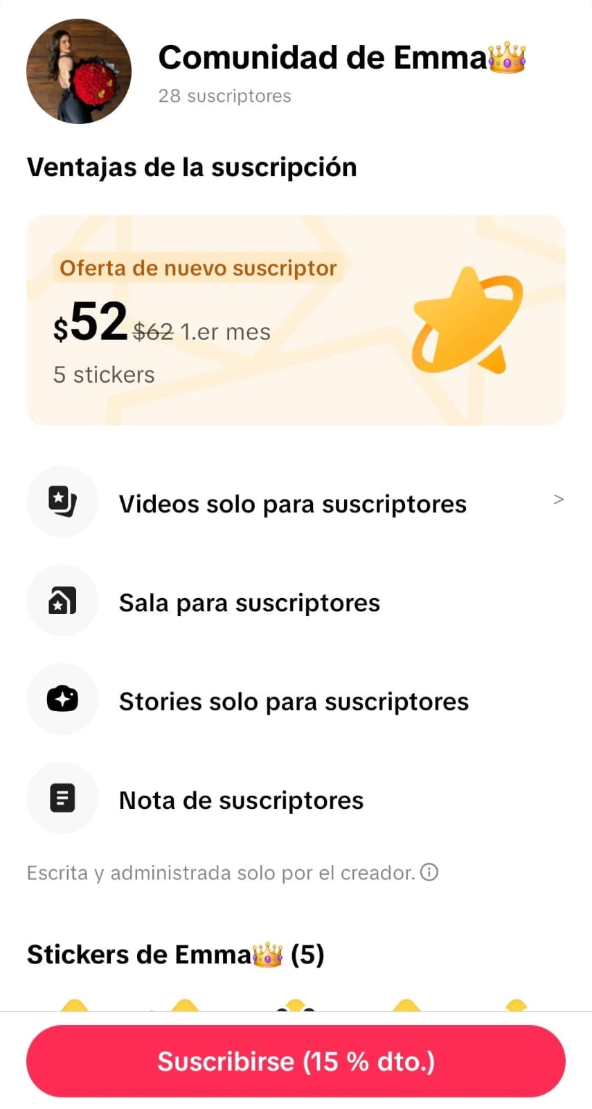 La cuenta de TikTok de Emma Coronel detalla las tarifas y beneficios para los usuarios que se unan a su comunidad privada. (TikTok: Emma Coronel)