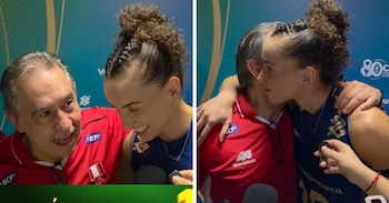 El emotivo reencuentro entre Antonio Rizola y Gabi Guimarães luego de la derrota de Perú ante Brasil en el Campeonato Sudamericano de Vóley 2026.