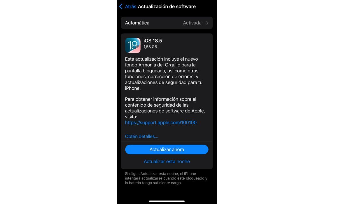 Los usuarios deben dirigirse a la app de Configuración para verificar si hay alguna actualización disponible. (Apple)
