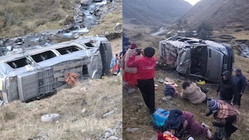 Un accidente de tránsito en la vía Cuyocuyo–Juliaca dejó más de diez heridos entre simpatizantes de Fuerza Popular que viajaban al cierre de campaña en Puno. Composición: Infobae / Facebook: Juliaca al Día