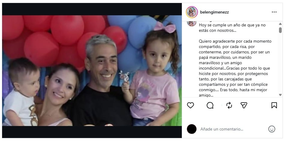 La publicación de Belén Giménez en Instagram a un año de la muerte de René Bertrand