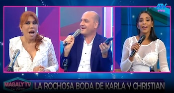 “Não acredito em mudanças”: pergunta Metiche a Christian Domínguez depois de seu casamento com Karla Tarazona. Captação: Magaly TV La Firme.