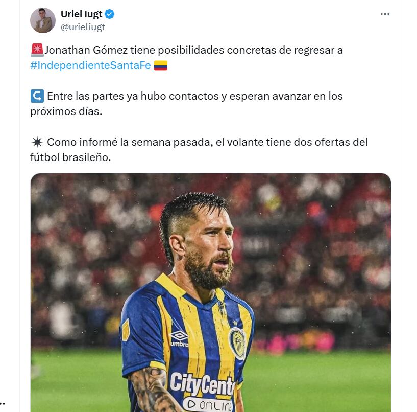 El argentino podría volver a Santa Fe después de ocho años - crédito @urieliugt/X