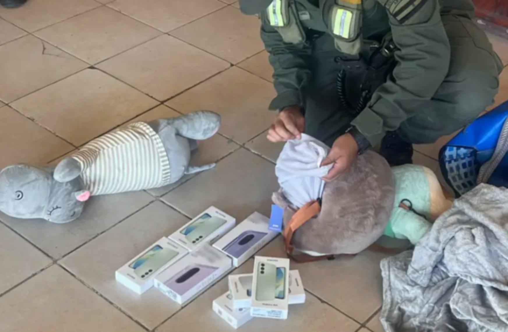 Una inspección sobre la Ruta Nacional 11 en General Lucio V. Mansilla permitió hallar 12 teléfonos móviles de presunto contrabando ocultos en peluches. (El Comercial)