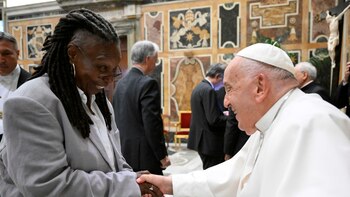 Pope Francis greets Whoopi Goldberg