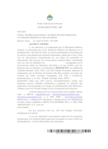 Suspenden redes de Wanda Nara documento