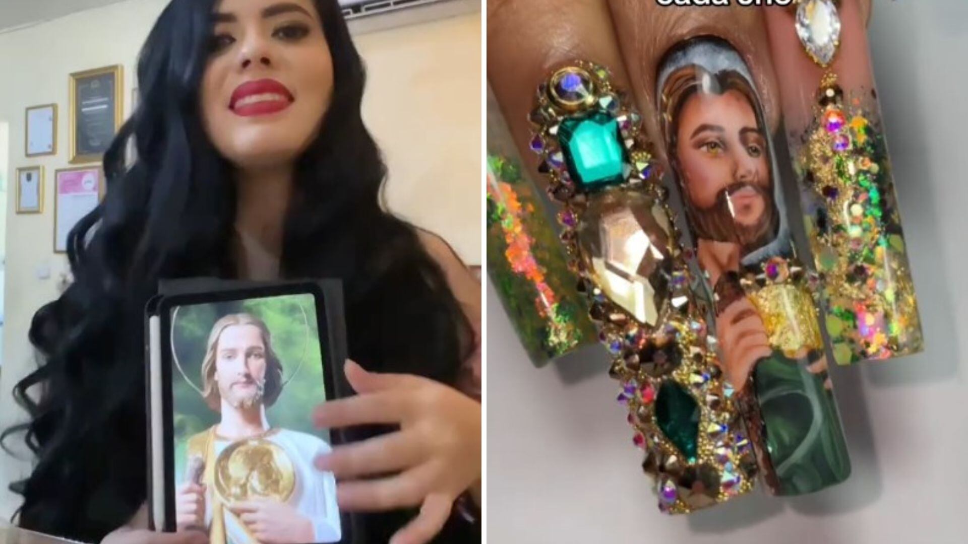 El video de TikTok generó miles de comentarios a favor y en contra del homenaje religioso en formato de manicura.