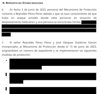 Respuesta de México a las advertencias sobre los riesgos que corría Reynaldo Pérez. Crédito: Especial