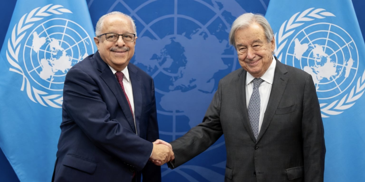 El canciller guatemalteco dialogó con el secretario general de la ONU, António Guterres, sobre el fortalecimiento del Estado de derecho. (Cancillería de Guatemala)