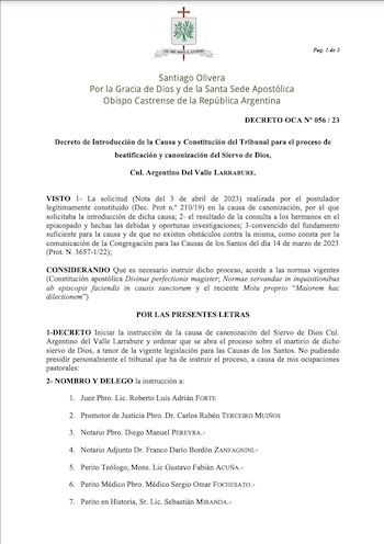 El decreto del obispo castrense,