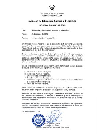 Ministra de Educación de El