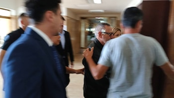 Jaime al ingresar al tribunal oral