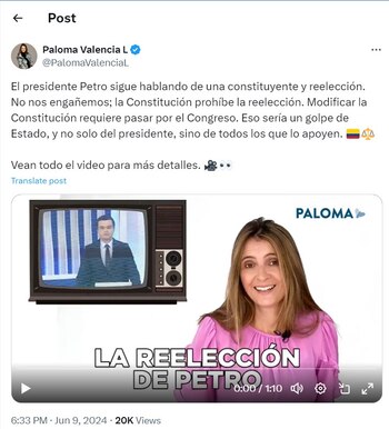 Paloma Valencia vuelve a arremeter