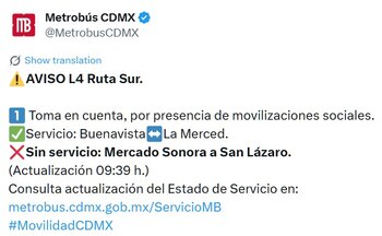 Avance en tiempo real de las diversas líneas de la red de transporte público capitalino.