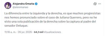 Alejandra Omaña criticó a otros sectores por otros hechos polémicos en el país - crédito X