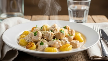 Receta de ñoquis de pollo a la crema, rápida y fácil