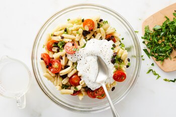 Cottage cheese pasta with tomatoes,