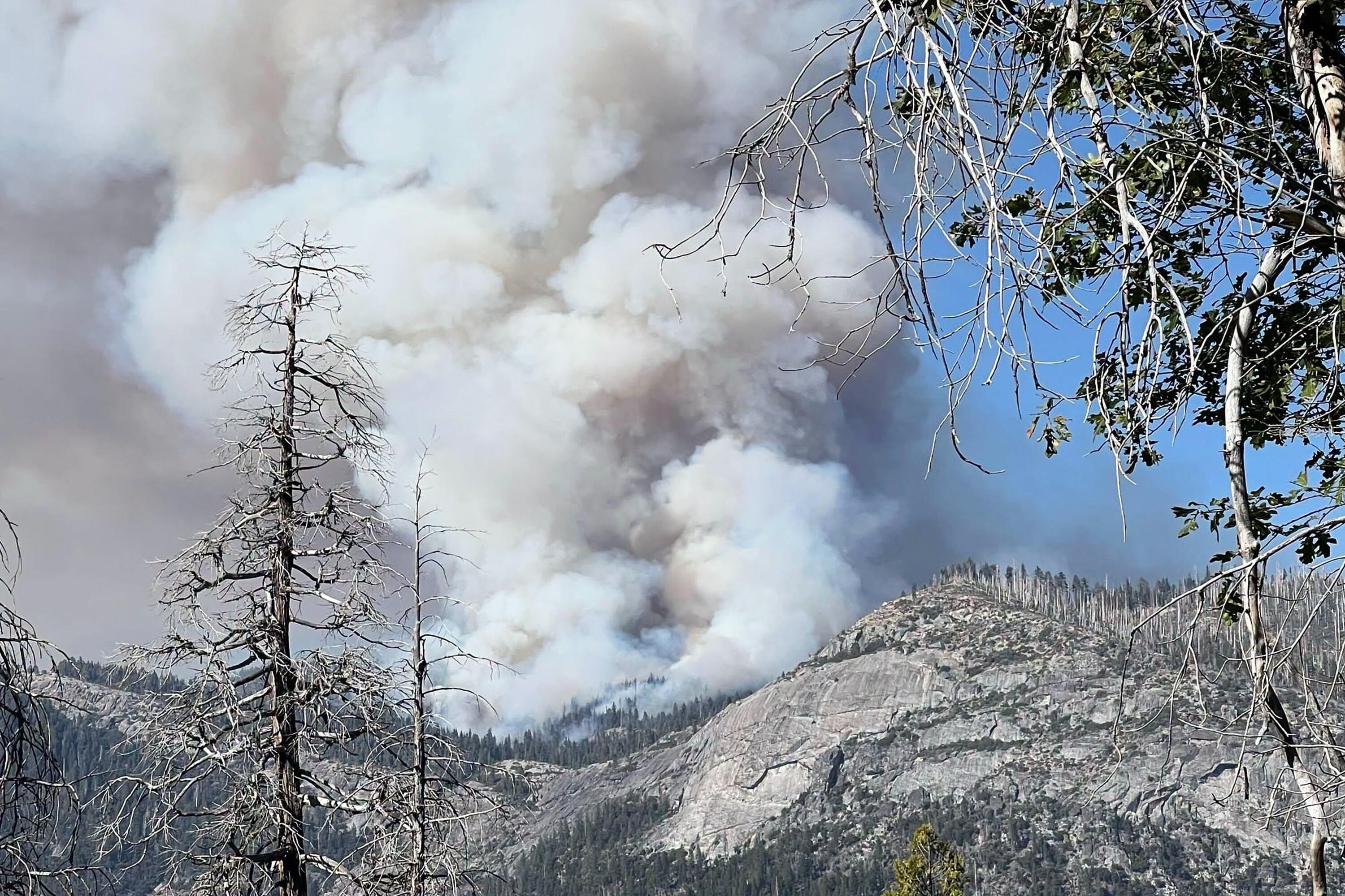 En la imagen, proporcionada por el Servicio de Parques Nacionales de Estados Unidos, se muestra el incendio forestal en el Parque Nacional Yosemite (Servicio de Parques Nacionales de Estados Unidos vía AP)