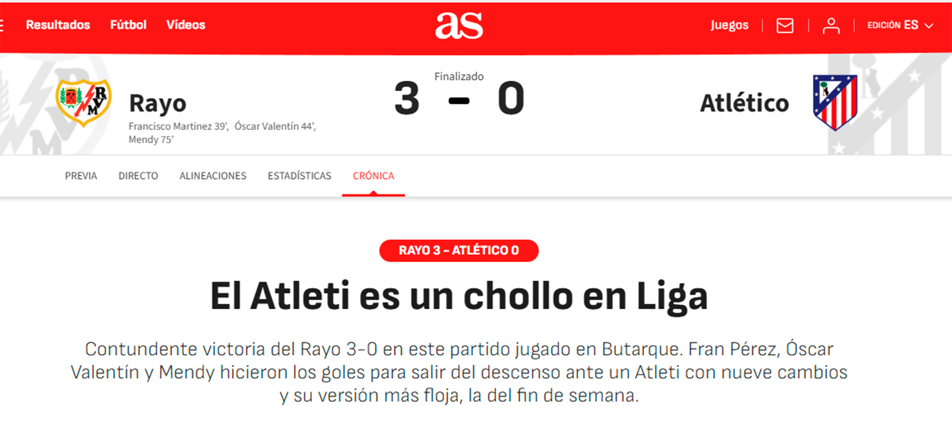 El artículo del diario AS