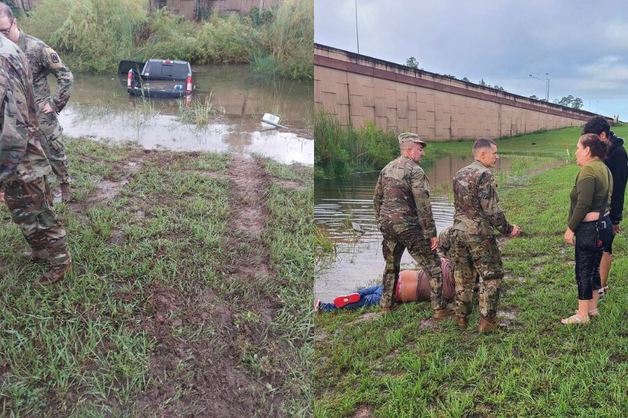 Soldados de la Guardia Nacional de Florida rescataron a los ocupantes de un camión sumergido tras el paso de Isaias (X/@FLGuard)
