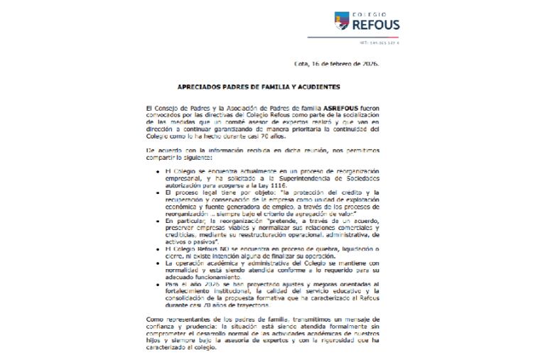 La institución descartó que vayan a cerrar - crédito Colegio Refous