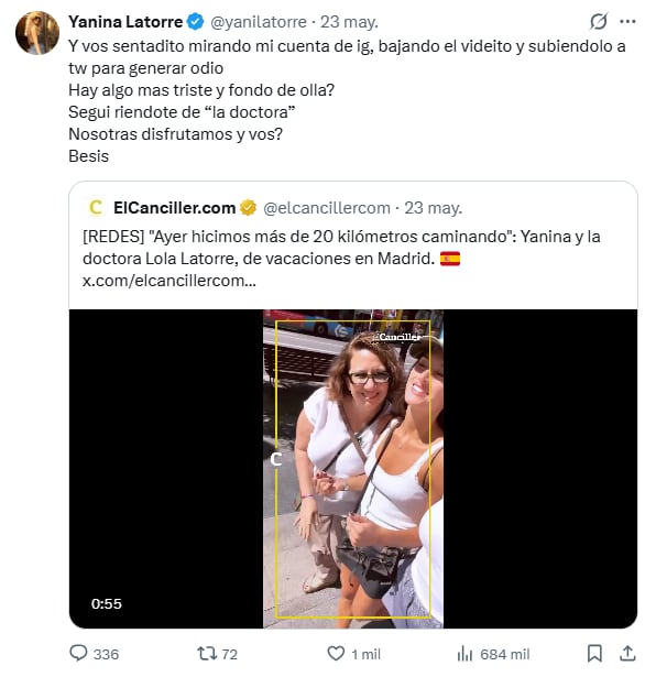 Polémicas recientes surgieron en redes tras la publicación de videos y comentarios irónicos sobre la carrera y el perfil de Lola Latorre como influencer y abogada