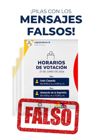 La jornada electoral de la segunda vuelta presidencial será entre las 8:00 a. m. y las 4:00 p. m. para todos los ciudadanos, según la Registraduría - crédito Registraduría Nacional del Estado Civil
