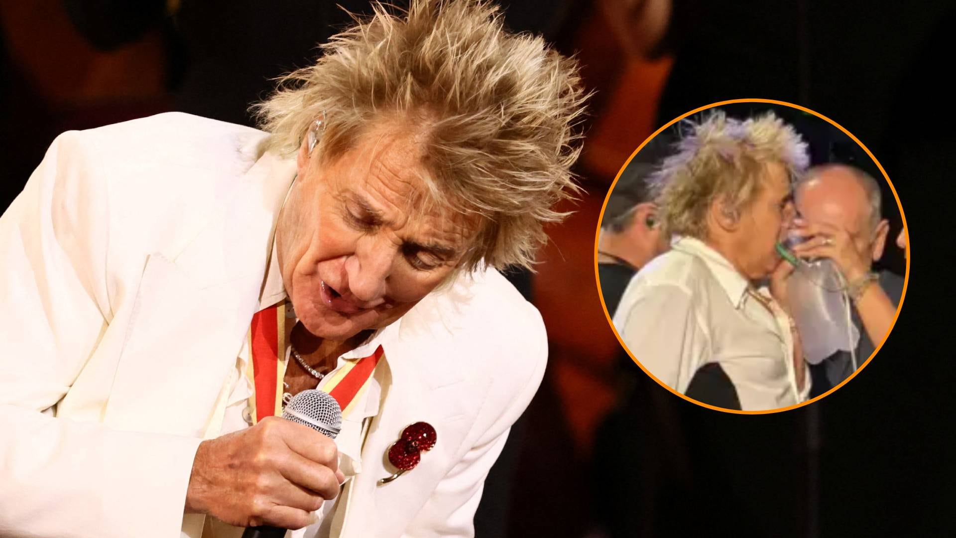 Rod Stewart usó una bombona de oxígeno en pleno concierto en West Valley City tras casi desvanecerse sobre el escenario (REUTERS/Facebook/Holly Green)