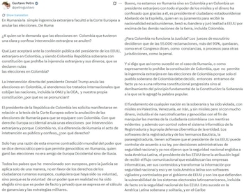 Petro denunció a través de un trino la intervención del presidente estadounidense Donald Trump en las elecciones colombianas. - crédito @petrogustavo/X