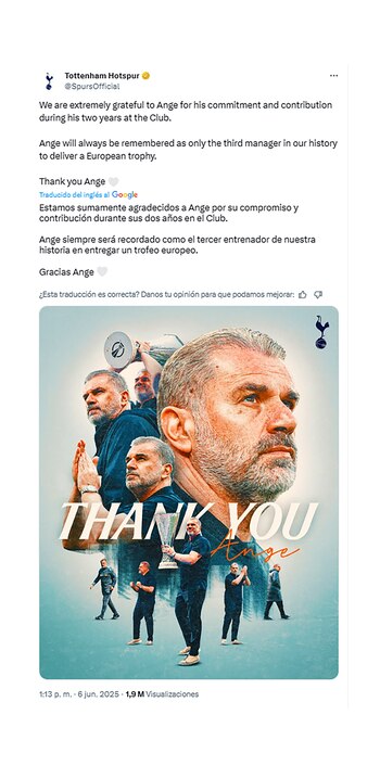 Tottenham despidió a Ange Postecoglou