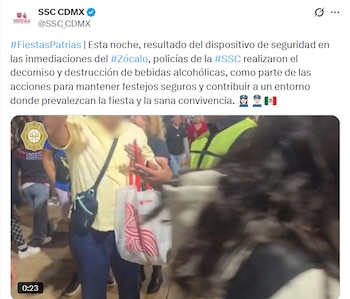 Captura de pantalla de una publicación en redes sociales de la Secretaría de Seguridad Ciudadana con texto y la miniatura de un video