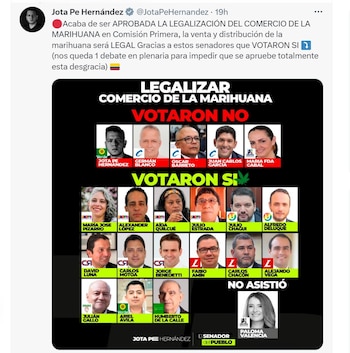 Jota Pe Hernández quiere hundir la legalización del cannabis en Colombia