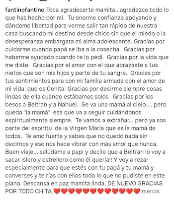 El dolor de Alejandro Fantino ante la muerte de su madre: sus emotivas palabras (Instagram)