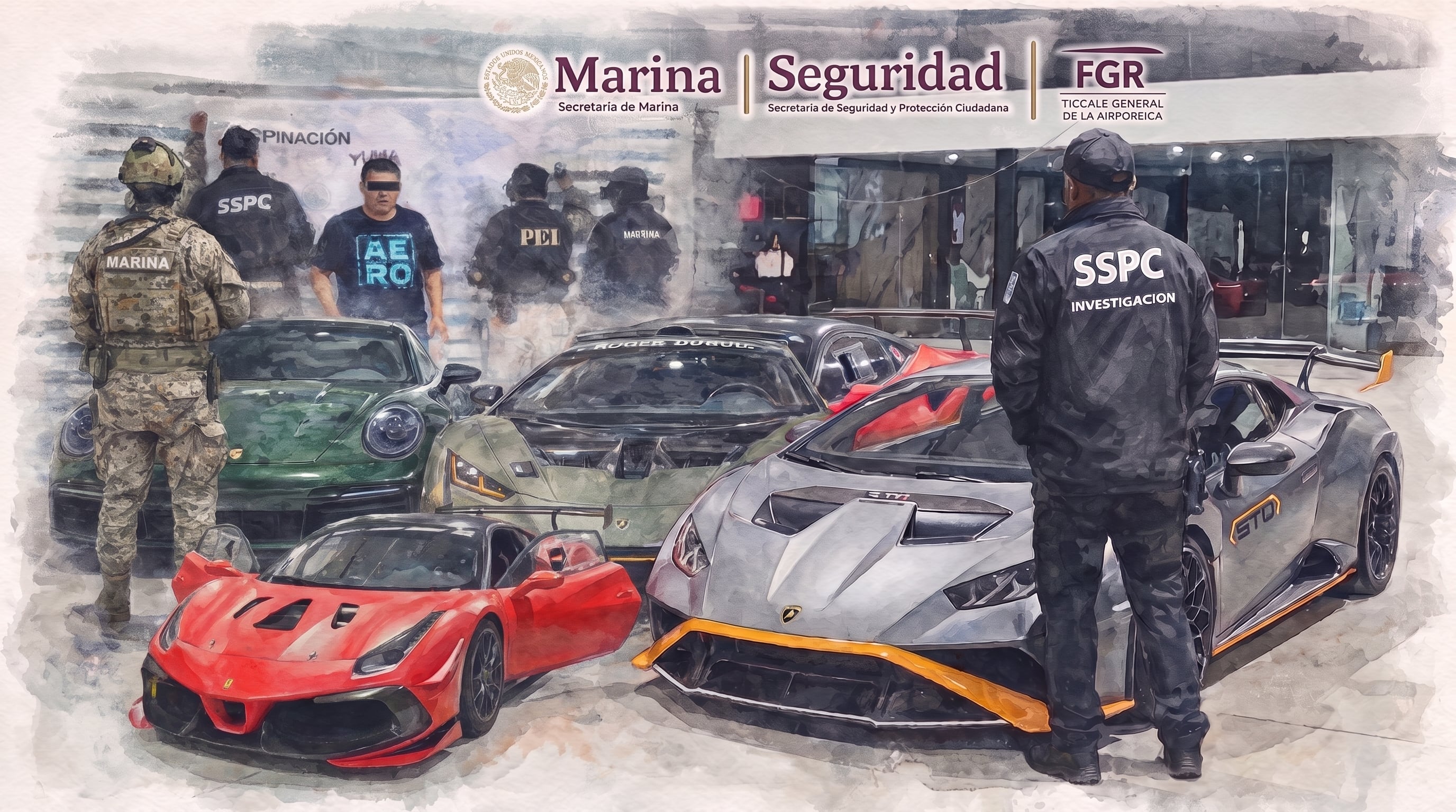 Lamborghini, Ferrari y Porsche: así es la colección de autos de lujo asegurada a presunto operador del Cártel del Noreste en Yucatán