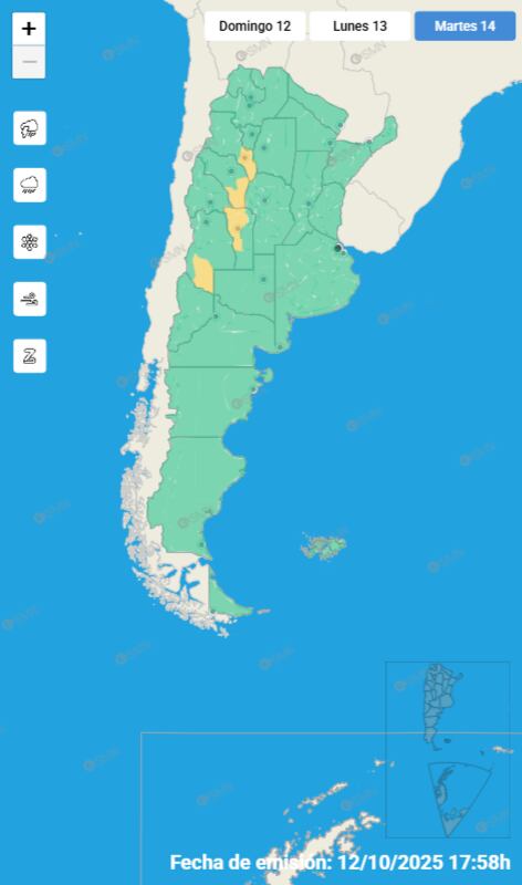 Todas las regiones que estarán bajo alerta este martes