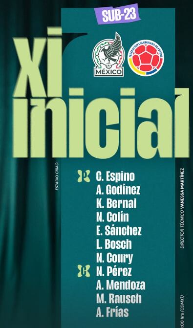 Así formará la selección de México ante Colombia - crédito FMF