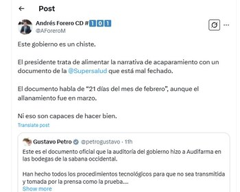 Andrés Forero calificó al Gobierno